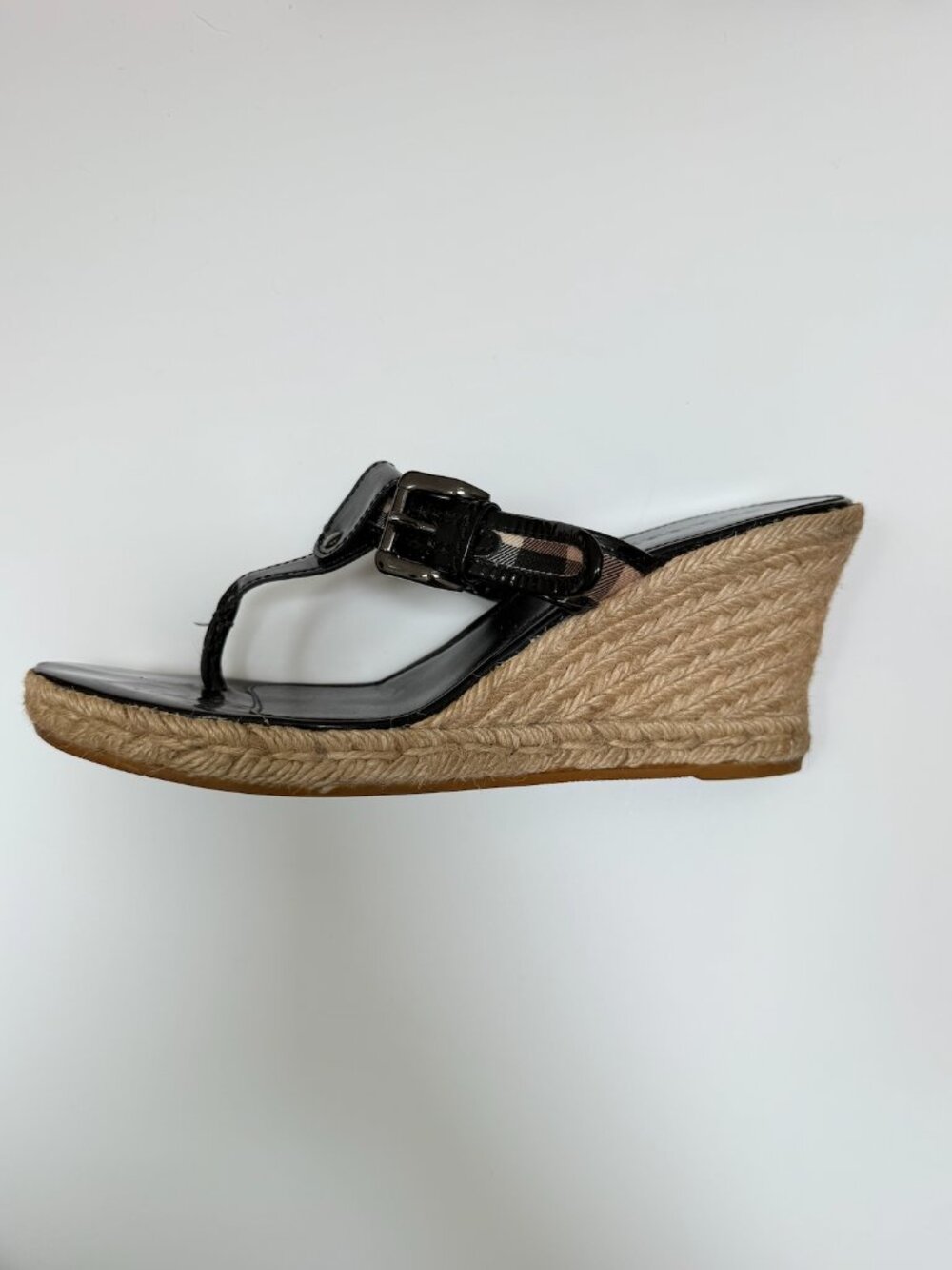 Burberry Nova Check Espadrille Wedge Sandals Black Patent Leather EU 41 - Picture 7 of 13